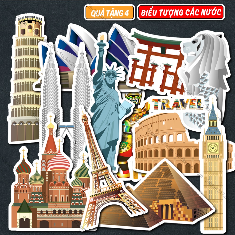 Set Quà Gồm 12 Sticker Với 4 Chủ Đề, Kháng Nước, Dán Laptop, Ipad, Đàn Guitar, Mũ Bảo Hiểm, Vali