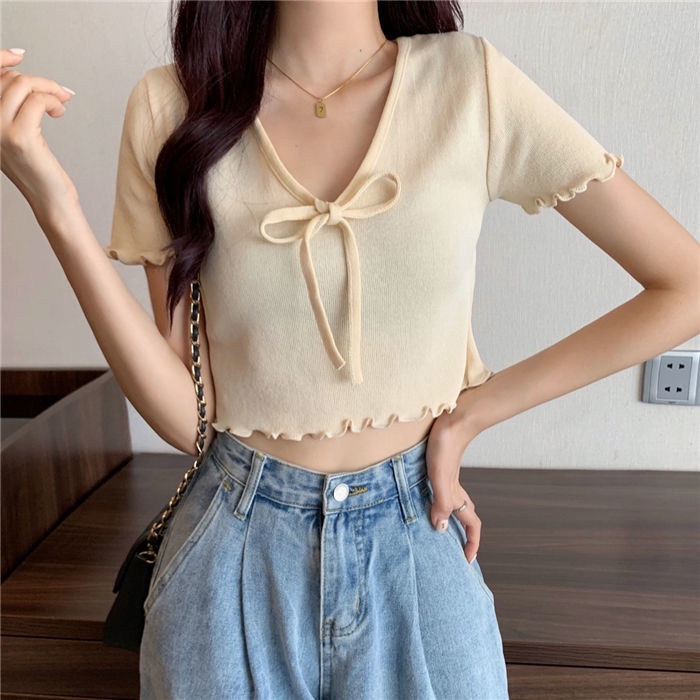 Áo Thun Dệt Kim Tay Ngắn Thời Trang Mùa Hè 2022 Phong Cách Phương Tây Dành Cho Nữ