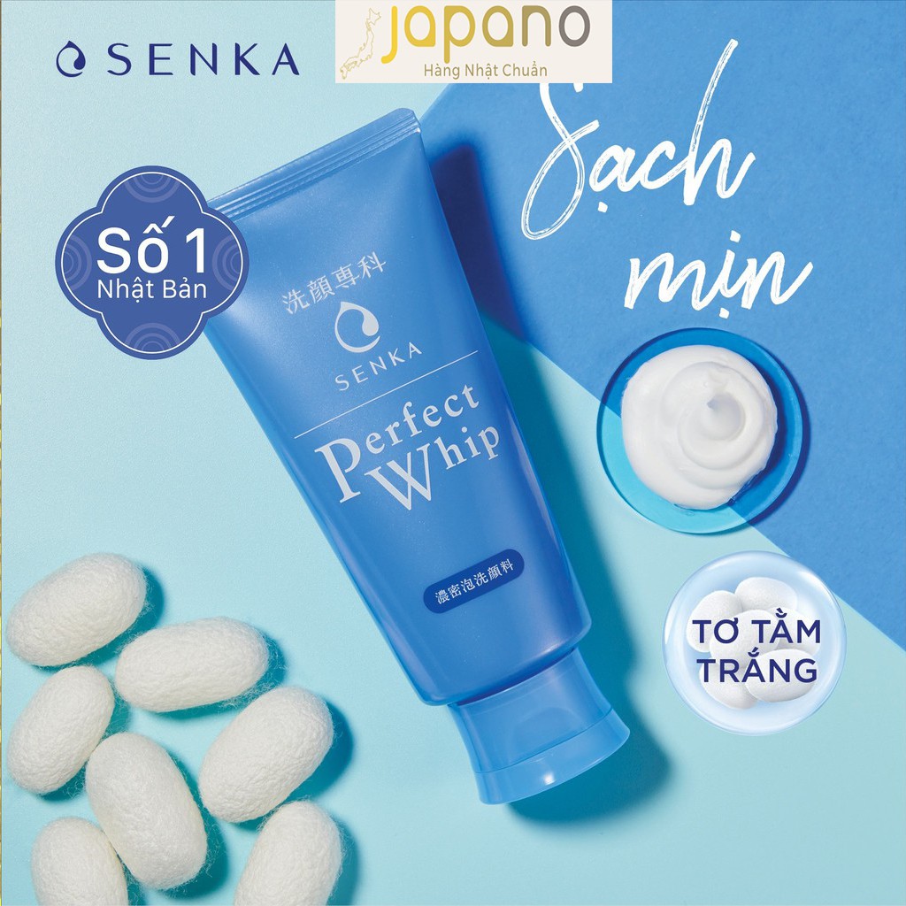 Sữa rửa mặt Senka Perfect Whip Nhật Bản trắng da bổ sung Collagen 120g - Japano