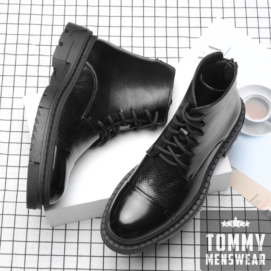 Giày Nam Da Bò Thật Cổ Cao Đen Hàn Quốc TOMMY Giày Boot Nam Đế Cao Bản Lĩnh Phái Mạnh GNK157 | BigBuy360 - bigbuy360.vn
