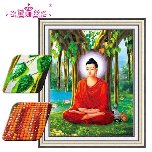 Tranh Đính Đá PHẬT THÍCH CA (ĐÁ ABC CAO CẤP). Kích Thước: 50cm x 41cm