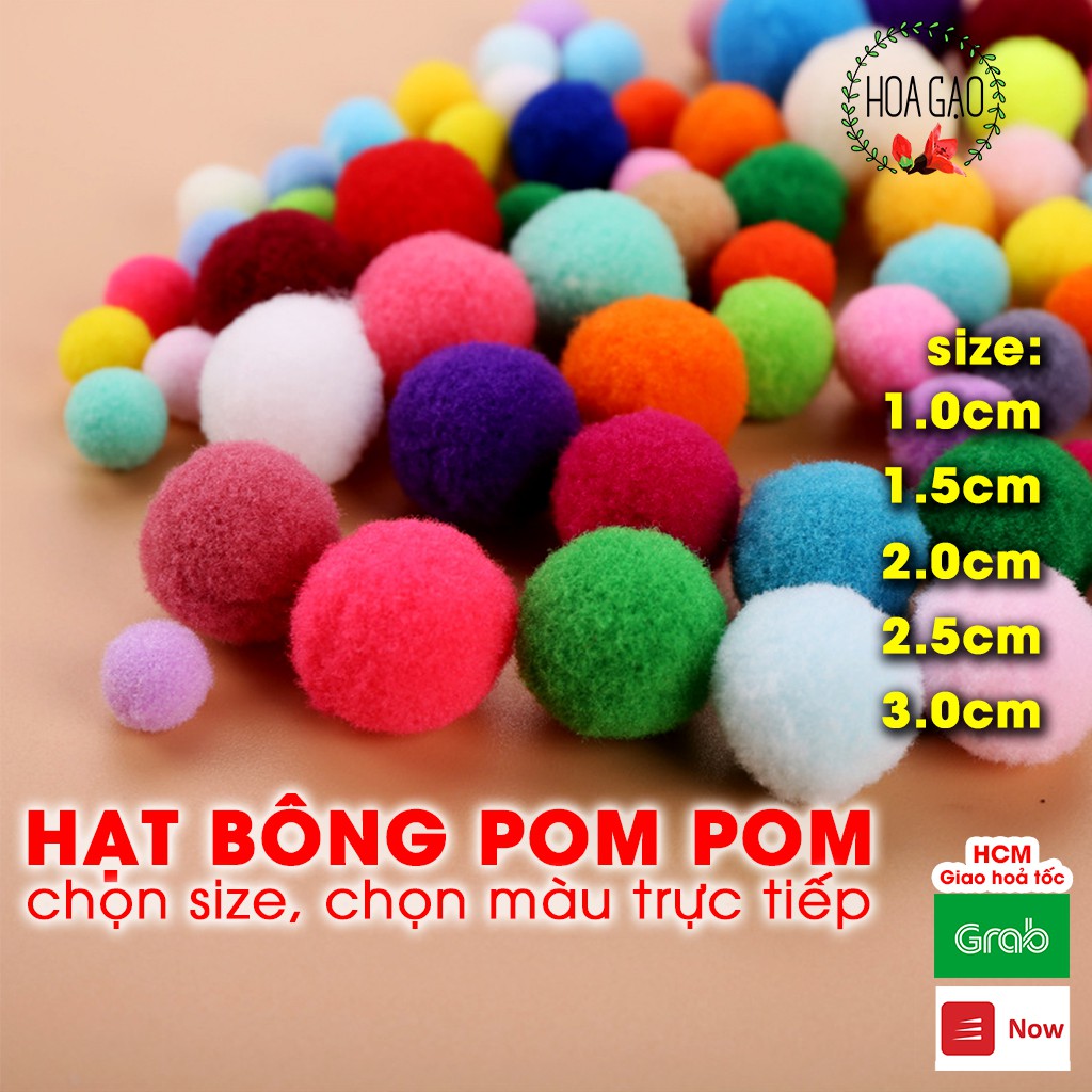 100 viên pompom phụ kiện may mặc pom pom HOA GẠO GPMA cục bông nhiều màu 1cm 1.5cm 2.0cm 2.5cm 3.0cm đồ handmade mầm non