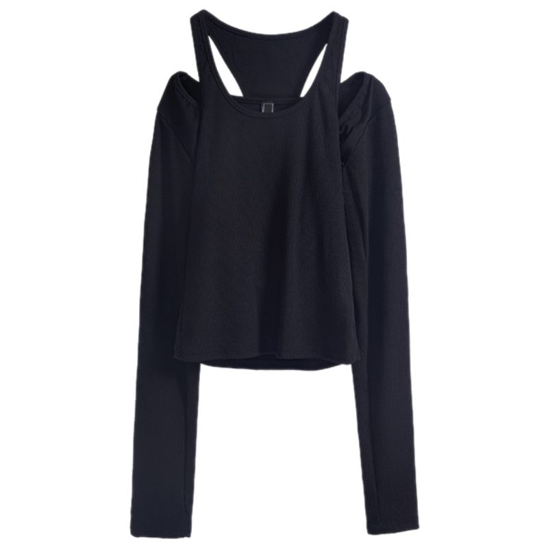 Áo Tay Dài Trễ Vai Màu Trơn Phong Cách Hàn Quốc Quyến Rũ