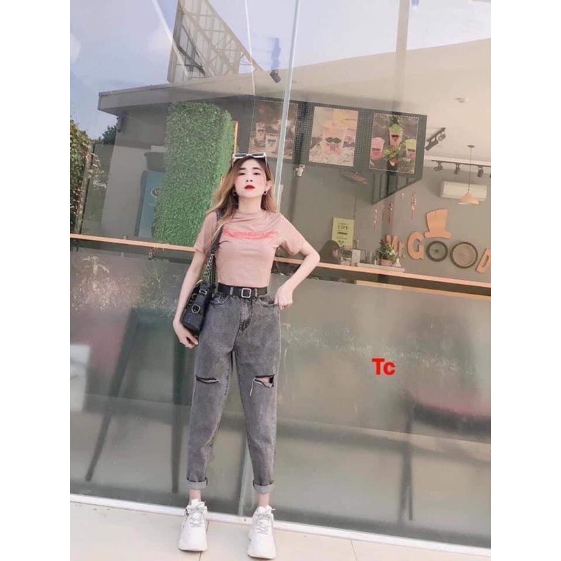 Q021 Quần bò jeans nữ Baggy jean lưng cao phong cách Cạp quần cao vừa phải chất bò dày đẹp không co giãn