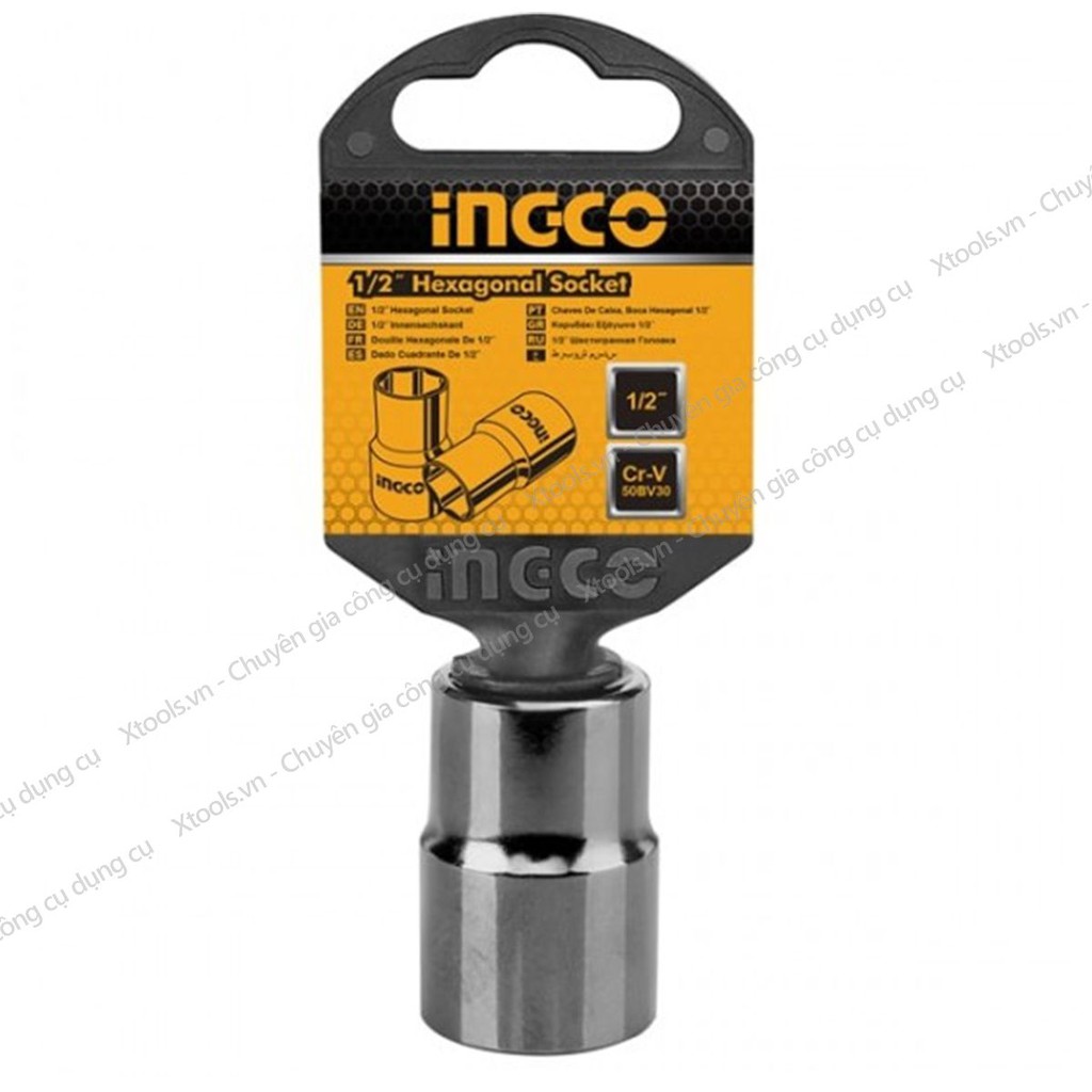 Đầu tuýp lục giác 1/2 inch đủ kích cỡ INGCO  đầu khẩu thép Cr-V siêu cứng chống rỉ sét mở bulong ốc, đầu tiếp lục giác