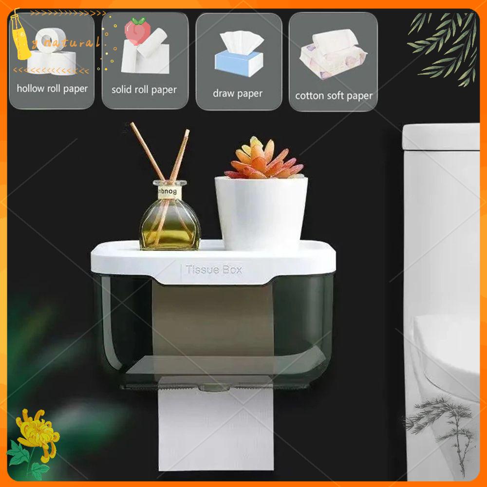 YNATURAL Bathroom Accessories Toilet Paper Holder Punch-Free Storage Utensils Sanitary Napkin Box Waterproof Household Wall Mounted Multifunctional Roll Paper Stand/Multicolor