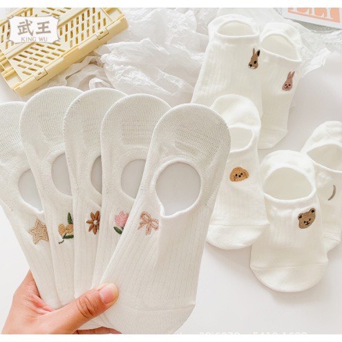 Combo 5 đôi Tất/ Vớ Hài Nữ Cute Cotton Thoáng Khí Sinicon Gót Chống Tuột