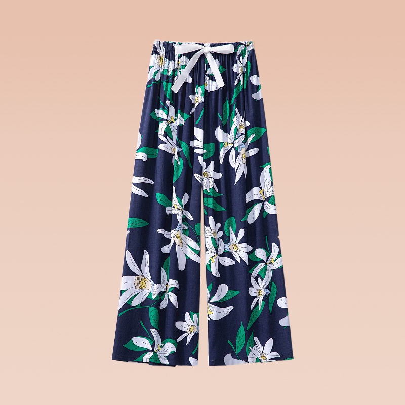 Quần Ngủ Vải Cotton Lụa Ống Rộng Thoáng Mát Cá Tính Cho Nữ