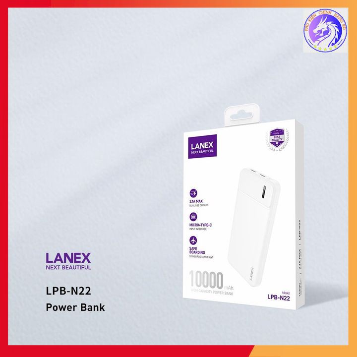 Pin Sạc Dự Phòng 2 Cổng USB 2.1A Dung Lượng 10000 MAH Lanex LBP - N22 - Có Đèn Led