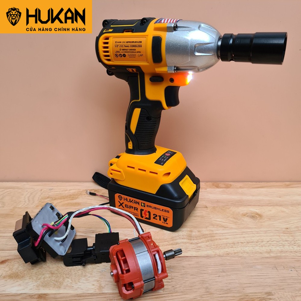 Máy siết bulong HUKAN X6 Pro động cơ nguyên khối lựu siết 380N.M  kèm bộ khẩu dài 10 cái