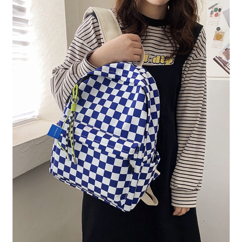 Ba lô nữ đi học ulzzang chống nước, balo chống nhăn Caro hàng Quảng Châu | BL012