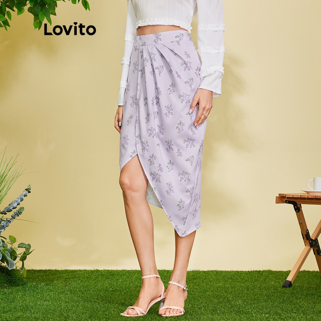 (Lovito Exclusive) FREE NATURE Chân Váy Xếp Ly In Hình Cây Cối Thời Trang L28EE002 (Tím nhạt)