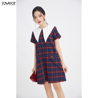 Đầm váy suông nữ công sở 92wear 2 màu, đủ size, phối cổ bản to dxw0783