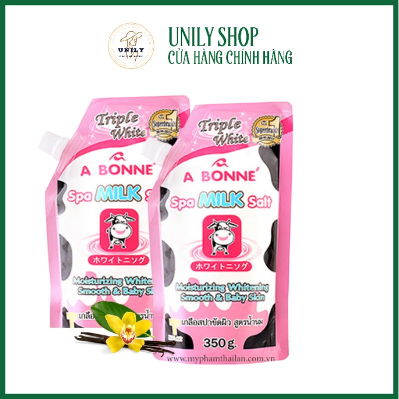 { CHÍNH HÃNG 100%} Muối Tăm Sữa Bò A Bonne - Tẩy Tế Bào Chết Body Và Mặt Thái Lan Hương Sữa Tươi 350g I unily88
