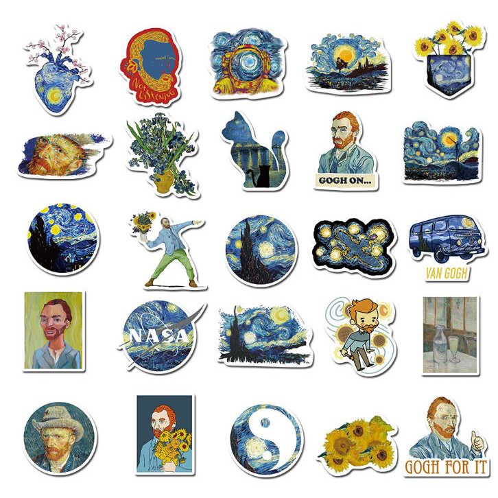 Sticker DANH HỌA VAN GOGH nhựa PVC không thấm nước, dán nón bảo hiểm, laptop, điện thoại, Vali, xe, Cực COOL #77