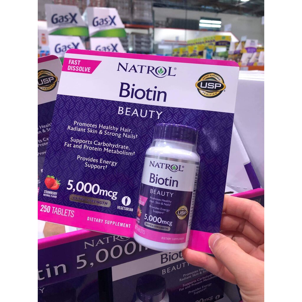 Biotin Natrol Hair Nails Skin 5000 mcg 250 viên Mỹ, có bill [Date 3/2023]