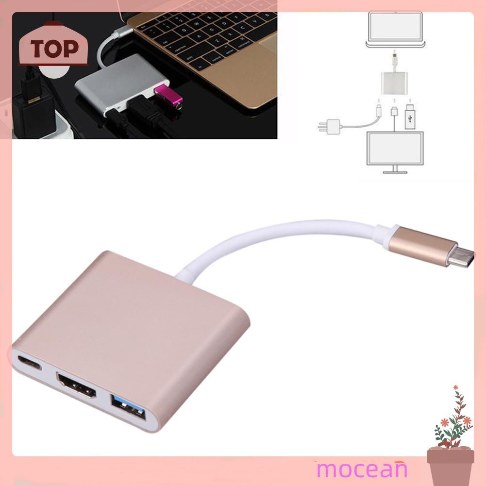 Mocean Type C 3.1 to USB3.0+ HDMI-compatible+Type C Female Charger Adapter for Apple Macbook