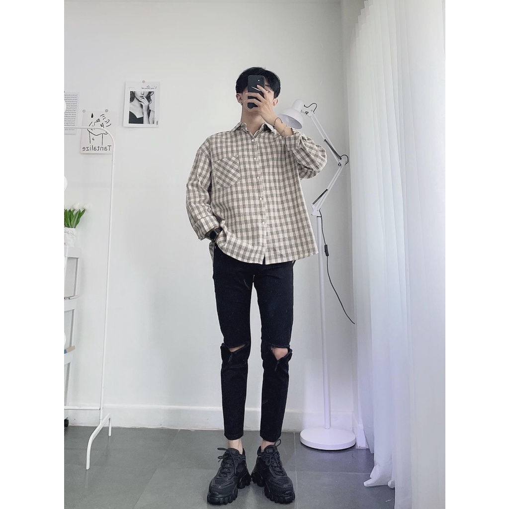 Áo Sơmi Caro Nâu MF12 CHUOTCONG OFFICIAL