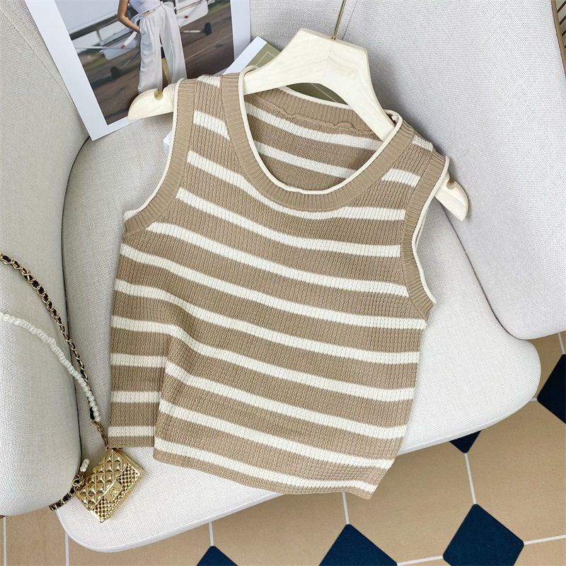 Áo Thun Dệt Kim Sát Nách Dáng Ngắn Thời Trang Mùa Hè Cá Tính