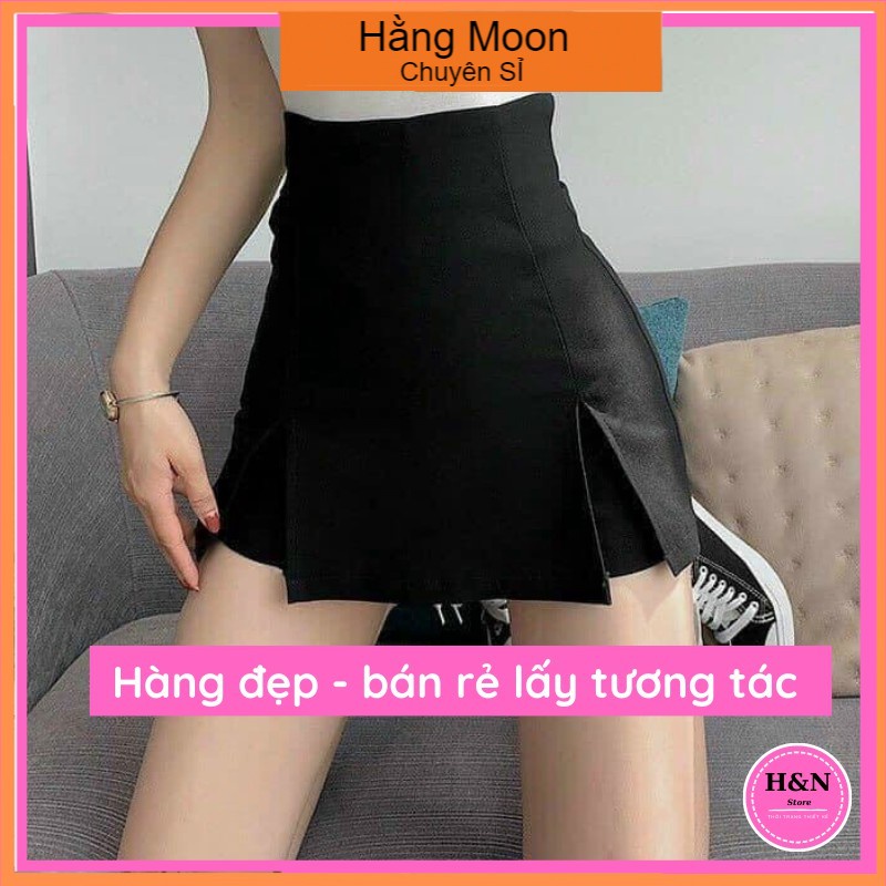 Chân váy ngắn chữ a xẻ tà đùi trước màu đen thiết kế công sở - CV08