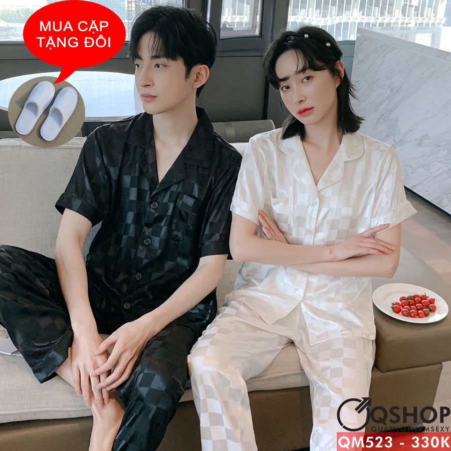 Bộ đồ pijama cặp đôi nam nữ lụa gấm quần dài tay ngắn QSHOP QM523