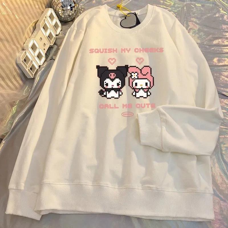 Áo sweatshirt cổ tròn viền gân sọc in hình Kuromi thời trang thu đông phong cách Nhật Bản 2022 cho nữ sinh