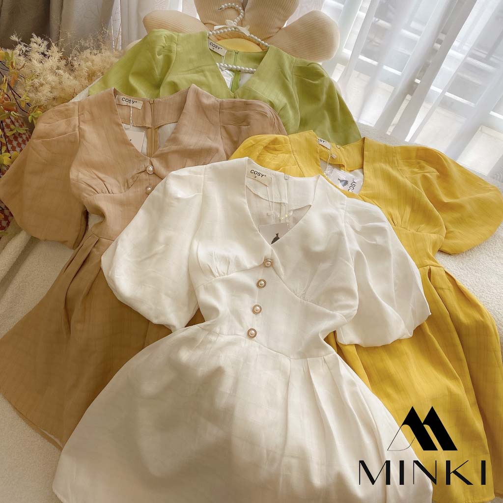 ĐẦM CÚC NGỌC TAY BỒNG - CHẤT LIỆU CAO CẤP - MÀU TRẮNG / NUDE / XANH / VÀNG