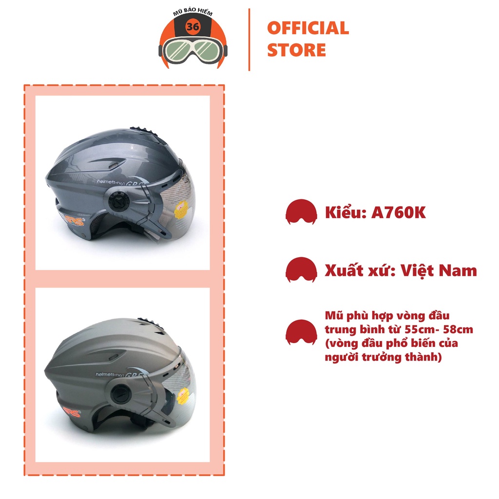 Mũ Bảo Hiểm Nửa Đầu GRS A760K (nhiều màu)
