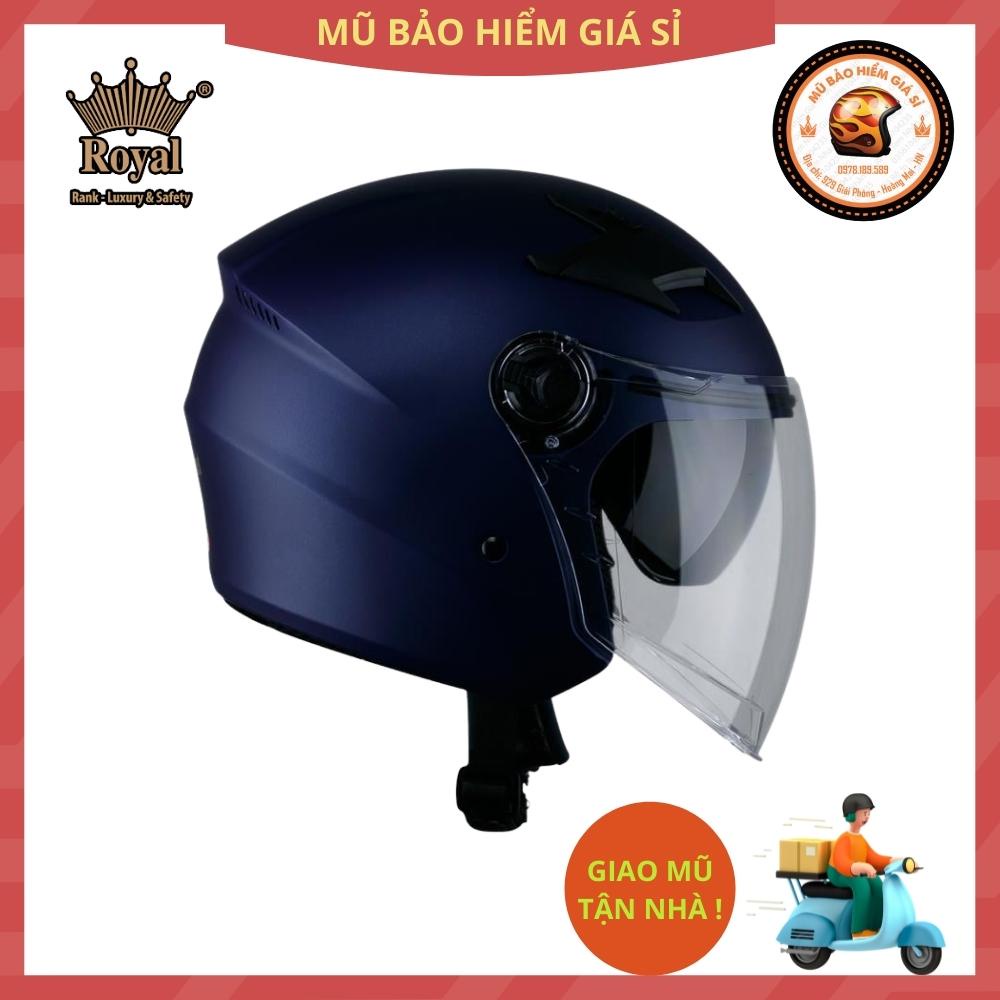 Royal M268 Mũ nón bảo hiểm 3/4 có 2 lớp kính chính hãng cao cấp nam nữ giá rẻ bảo hành 12 tháng màu đen mờ nhám bóng