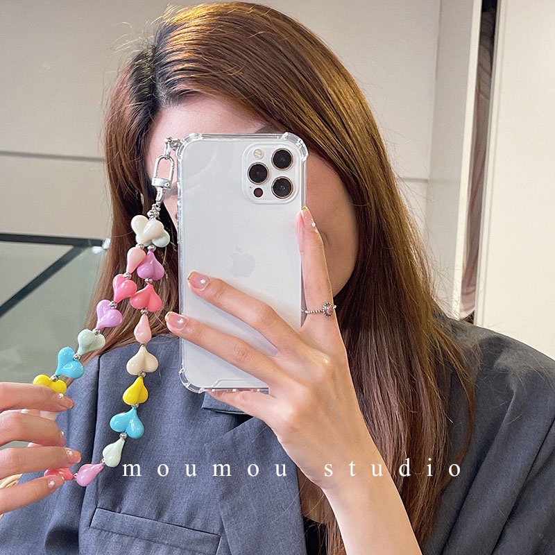 Ốp Điện Thoại Trong Suốt Họa Tiết Trái Tim Nhiều Màu Kèm Móc Khóa Cho Iphone 6S 11 8 7 Plus SE2 XS XR 12 13 Mini PRO MAX