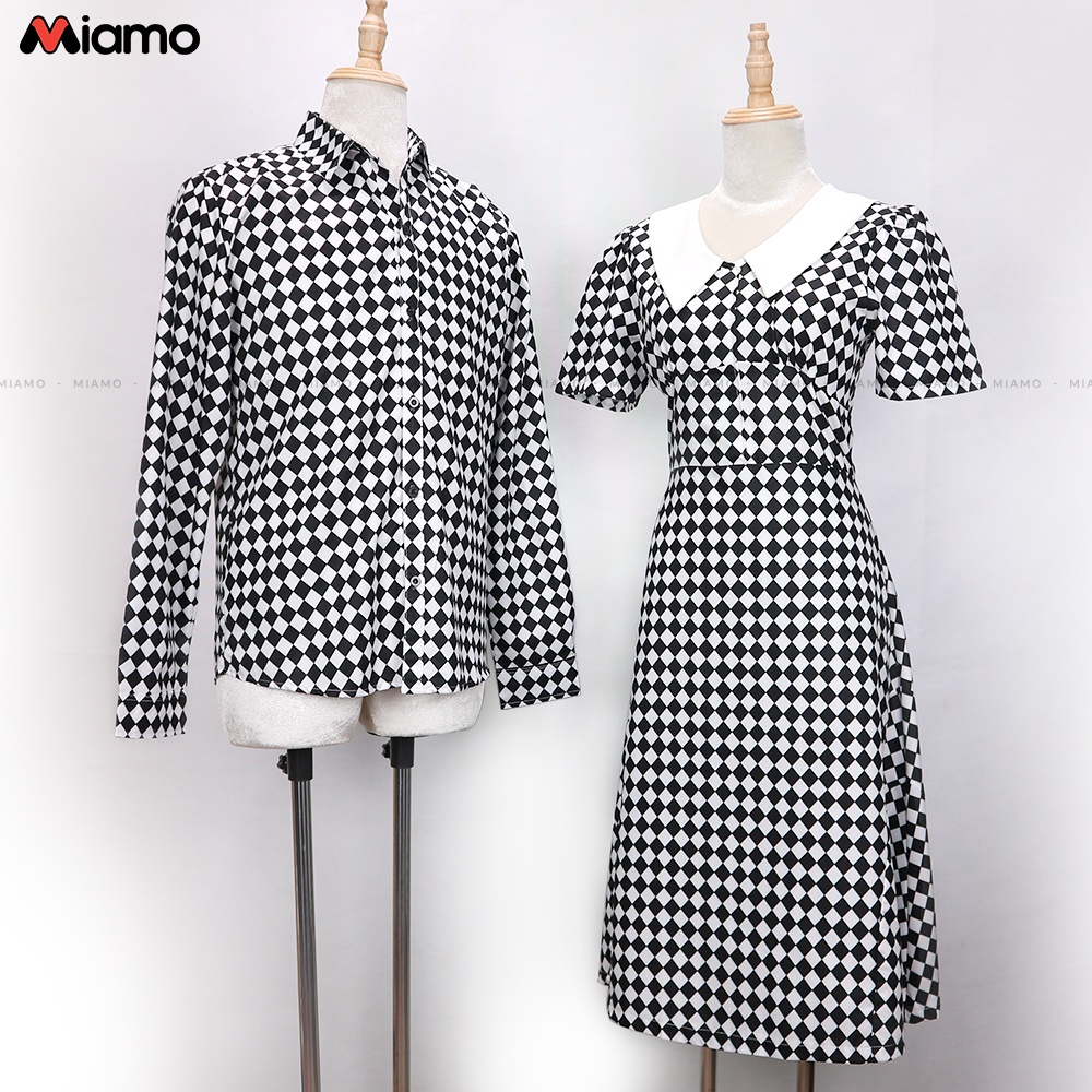 [Freeship] Set đồ đôi couple áo sơ mi nam + đầm nữ thiết kế thanh lịch thời trang Miamo TN18 (Kèm ảnh thật)