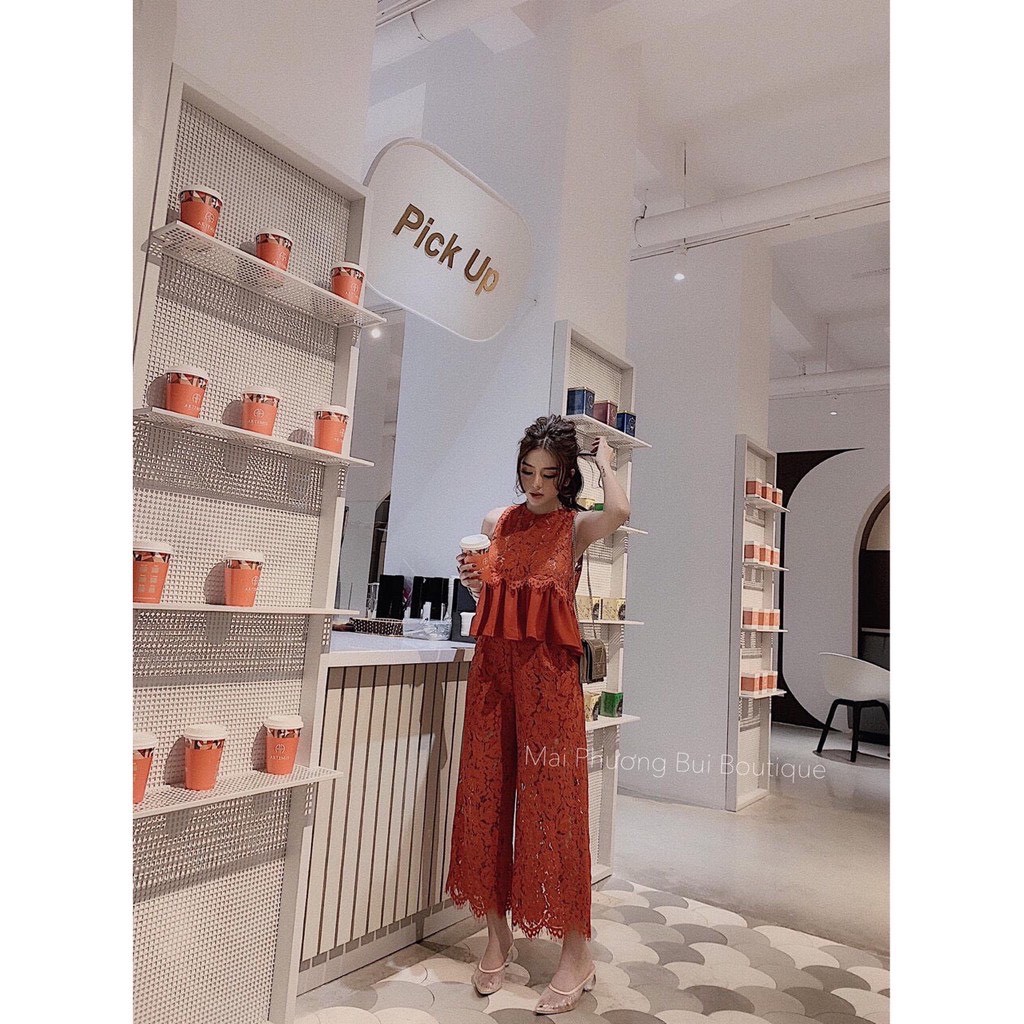 Set áo ren quần suông hot hittt Qc Em này mặc cafe dạo phố hằng ngày là chuẩn k cần chỉnh lun nè , n