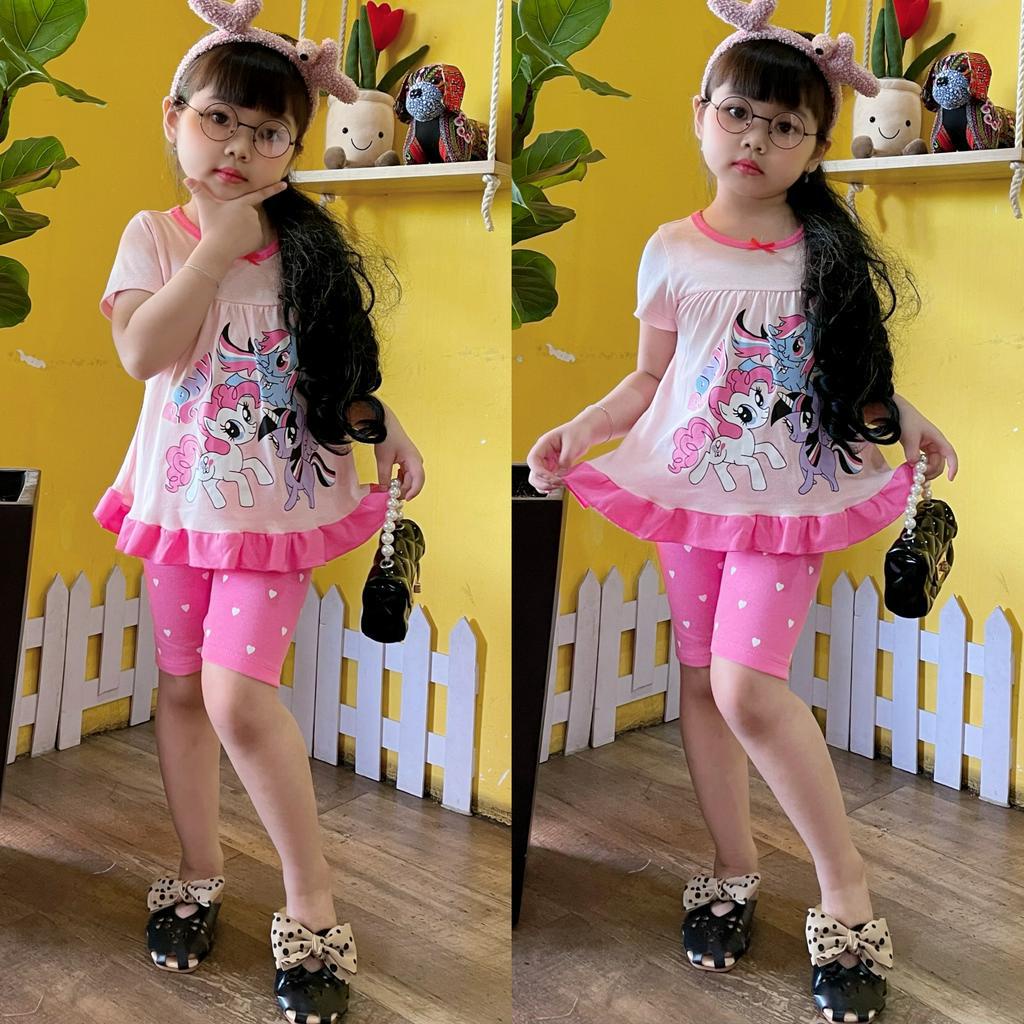Bộ babydoll thun borip tay ngắn quần lửng dễ thương phối màu đẹp cho bé gái