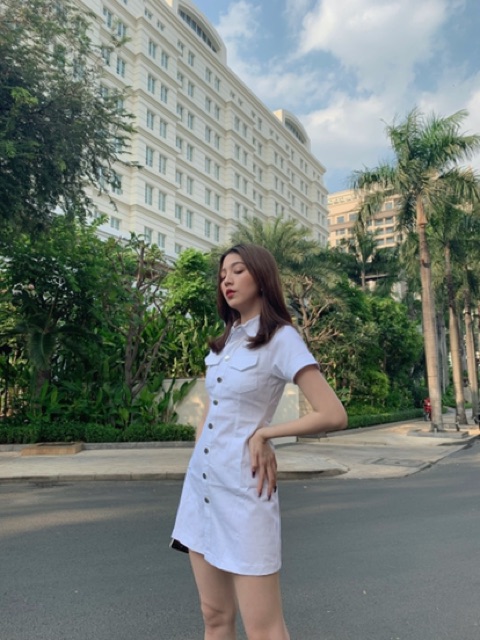 Đầm sơ mi kaki MONÁ - HEBE TRẮNG