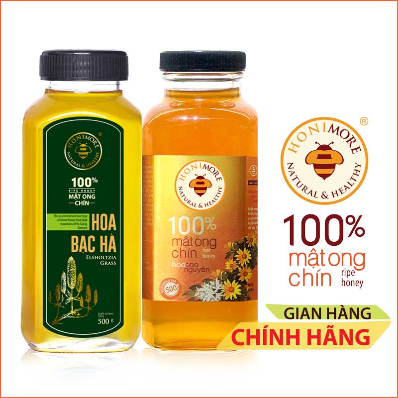 Combo Mật ong rừng Hoa Bạc Hà 500g + Mật ong rừng Hoa Cao Nguyên 500g - tăng cường sức đề kháng, đẹp da, tốt cho dạ dày