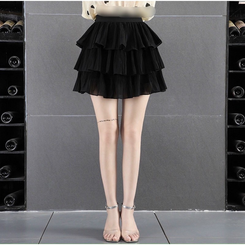 Chân váy 3 tầng dập ly lưng thun có quần trong FreeSize dưới 51kg
