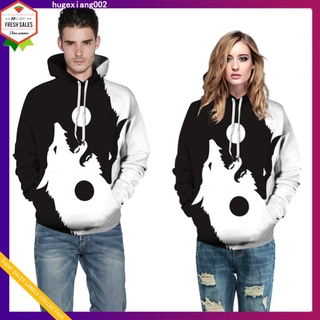 Áo hoodie dáng rộng in họa tiết sói 3D sành điệu cho nam và nữ
