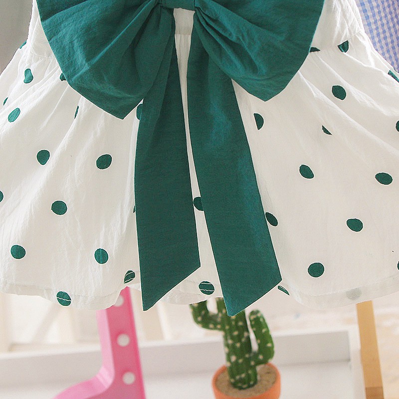 Váy đầm cột nơ xinh xắn tay bèo chấm bi dễ thương cho bé từ sơ sinh đến 12kg V36