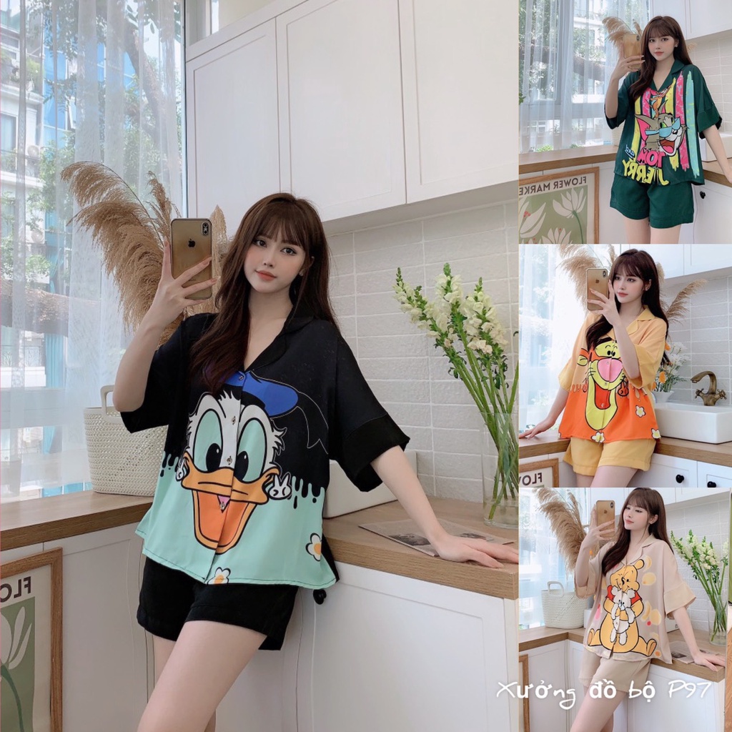Sét đồ bộ pijama đùi mặc nhà thiết kế dể thương thoải mái chất liệu lụa mango latin tơ tầm mềm mịn mát hỗ trợ free ship