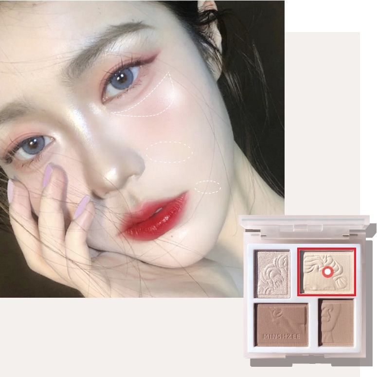 Bảng Phấn Bắt Sáng/Tạo Khối Minshzee 4 Màu Lì Làm Sáng Da