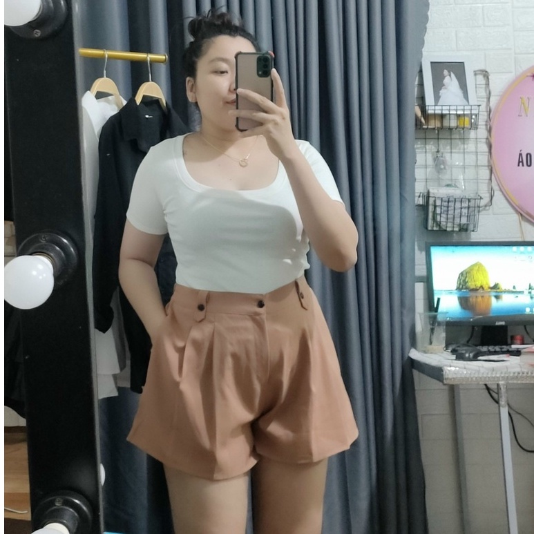 Quần Short Nữ Bigsize Lưng Cao Ống Rộng Tôn Dáng,Quần Đùi Nữ Cạp Cao Chất Tuyết Mặc Thoải Mái QM