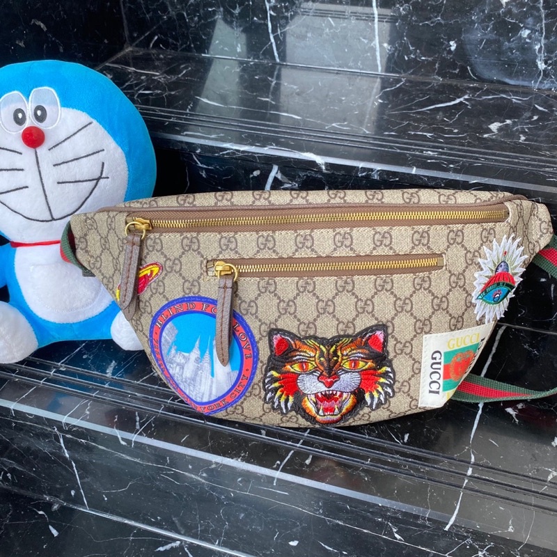 Túi bao tử đeo chéo cho nam Gucci GC da thật cao cấp đính sticker
