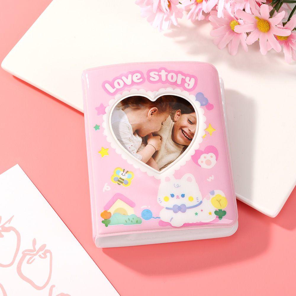 RAINBOW 40 Pocket|3 Inch Cartoon Photo Storage Heart Shape Card Holder Photo Album Photo Card Holder Mini Hollow Picture Case Name Card Book Card Binder