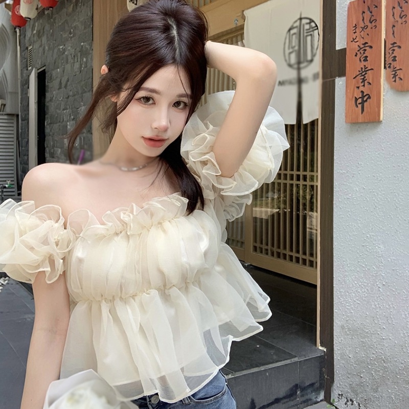Áo Tay Phồng Ngắn Cổ Vuông Thoáng Khí Thời Trang Cho Nữ