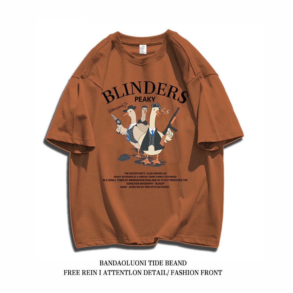 Áo thun cotton WAFNHA ngắn tay dáng rộng họa tiết vịt vui nhộn kiểu retro Mỹ cho cặp đôi