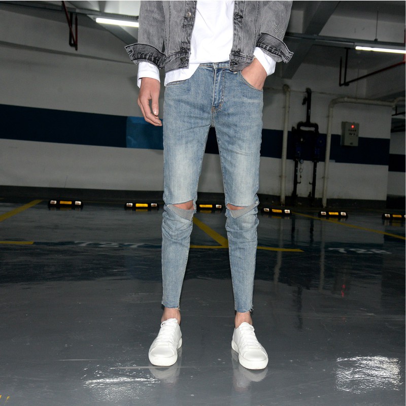 💜 DeremonStyle - Quần jean Nam denim cao cấp phối rách gối, cắt lai cá tính sành điệu - New hot