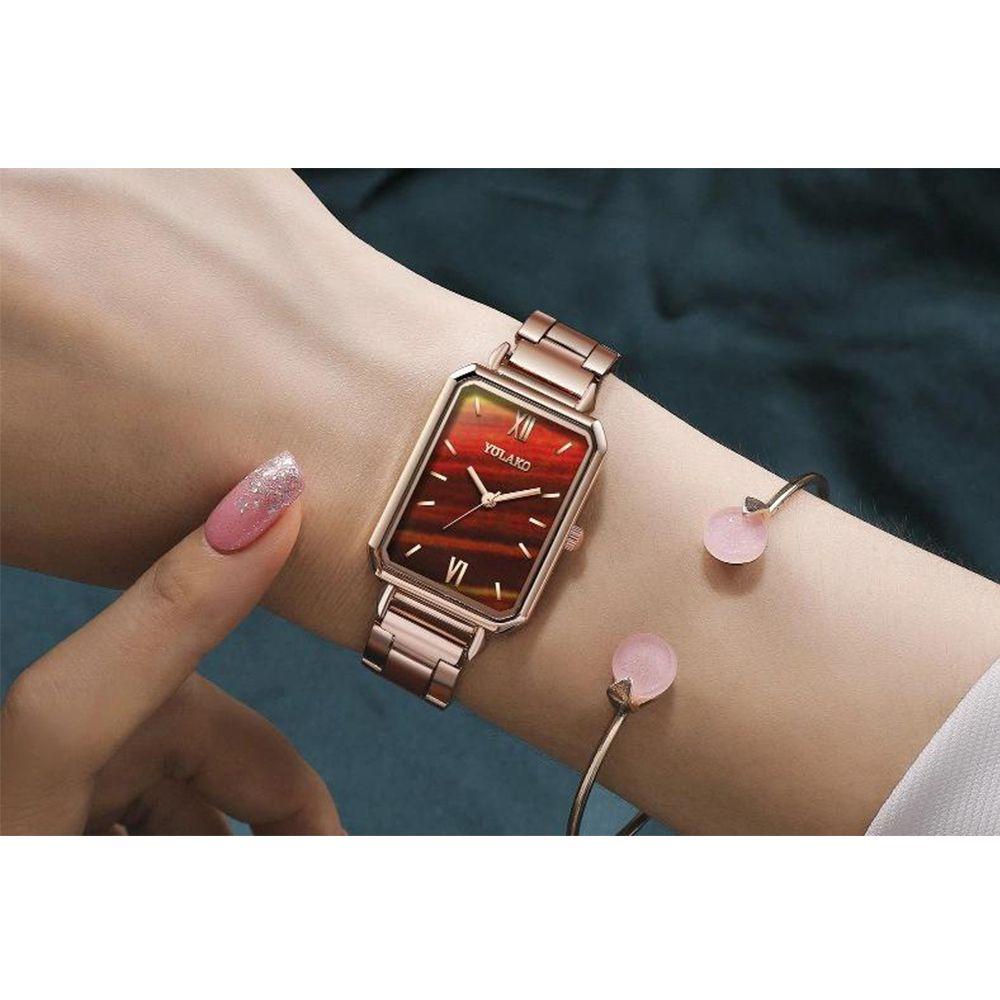 HS Đồng Hồ Đeo Tay Mặt Chữ Nhật Họa Tiết Đá Hoa Cương Dây Lưới Bằng Thép Không Gỉ