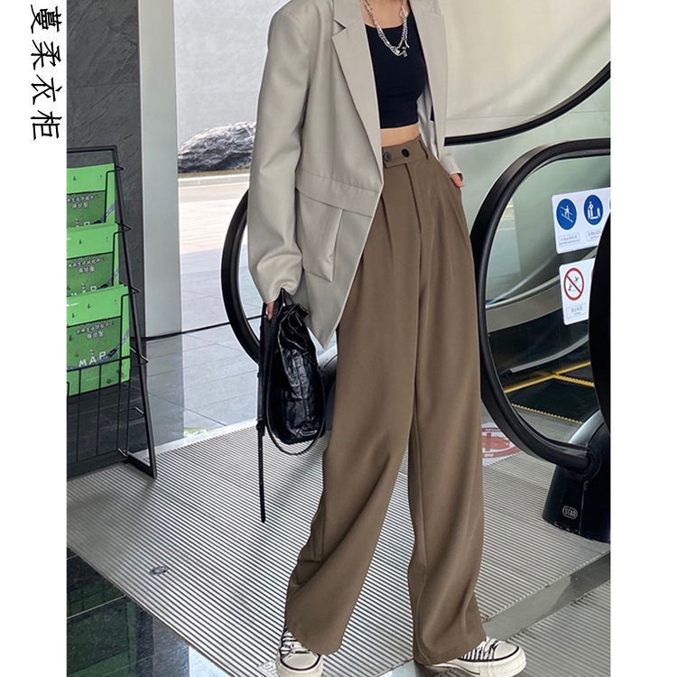 Quần dài cạp cao ống rộng đơn giản thanh lịch thời trang