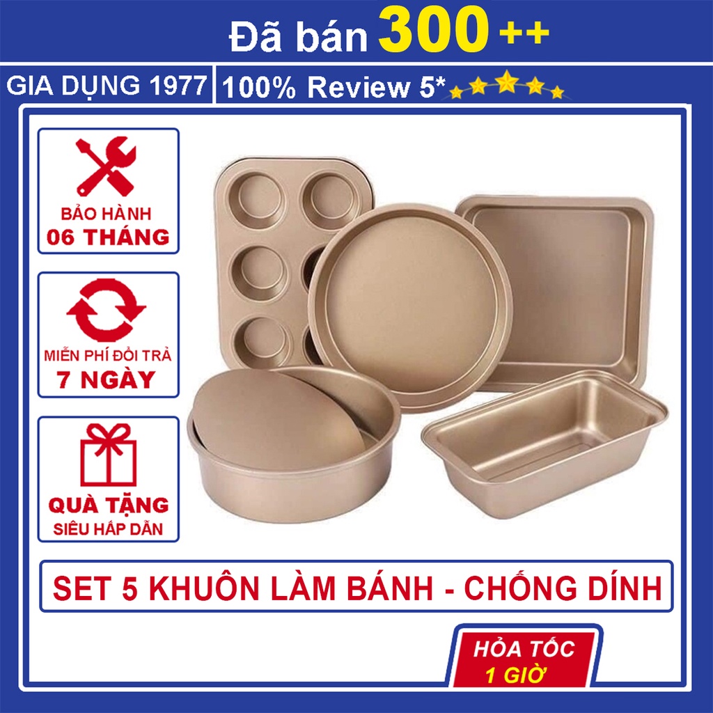 Khuôn làm bánh cao cấp chống dính SET 5 chiếc, khuôn nướng bánh cupcake, pizza, bánh mì bằng thép carbon an toàn