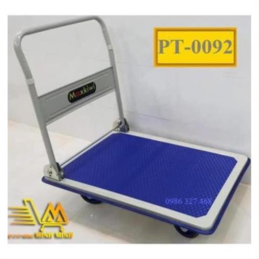 [FreeShip - Clip thật] Xe Đẩy Hàng 300kg, Xe Đẩy Hàng 4 Bánh Maxkiwi- Sàn Thép, Tay Đẩy Gập Gọn